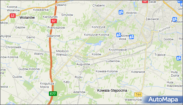 mapa Kosów gmina Kowala, Kosów gmina Kowala na mapie Targeo