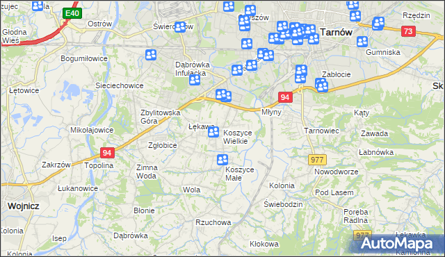 mapa Koszyce Wielkie, Koszyce Wielkie na mapie Targeo