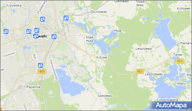 mapa Krzywe gmina Suwałki, Krzywe gmina Suwałki na mapie Targeo