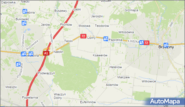 mapa Ksawerów gmina Nowosolna, Ksawerów gmina Nowosolna na mapie Targeo