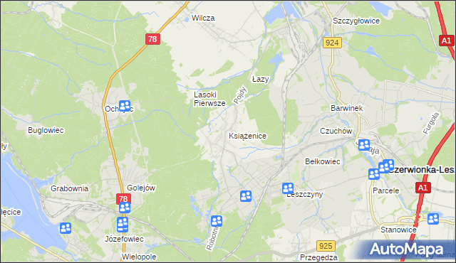 mapa Książenice gmina Czerwionka-Leszczyny, Książenice gmina Czerwionka-Leszczyny na mapie Targeo