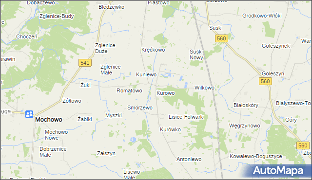 mapa Kurowo gmina Gozdowo, Kurowo gmina Gozdowo na mapie Targeo