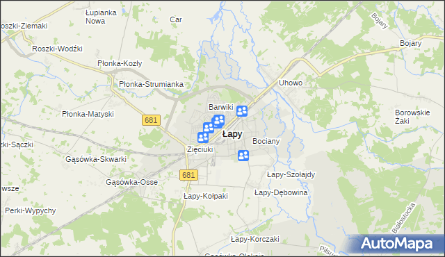 mapa Łapy, Łapy na mapie Targeo