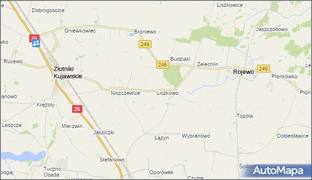 mapa Liszkowo gmina Rojewo, Liszkowo gmina Rojewo na mapie Targeo