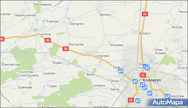 mapa Lutogniew, Lutogniew na mapie Targeo