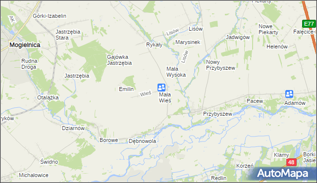 mapa Mała Wieś gmina Promna, Mała Wieś gmina Promna na mapie Targeo