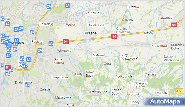 mapa Malawa gmina Krasne, Malawa gmina Krasne na mapie Targeo