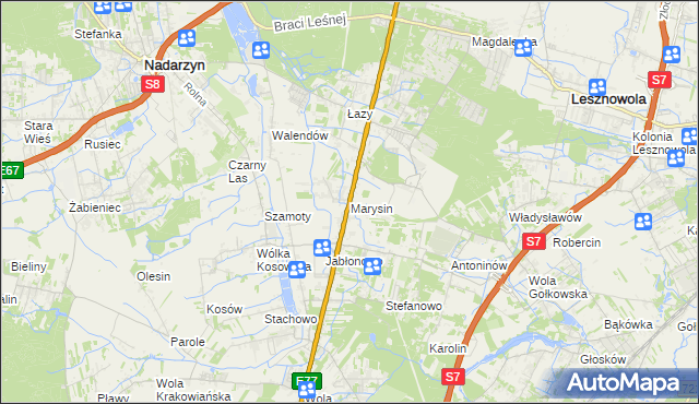 mapa Marysin gmina Lesznowola, Marysin gmina Lesznowola na mapie Targeo