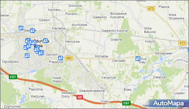 mapa Michałów gmina Zduńska Wola, Michałów gmina Zduńska Wola na mapie Targeo