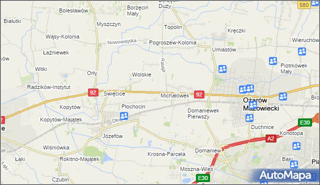 mapa Michałówek gmina Ożarów Mazowiecki, Michałówek gmina Ożarów Mazowiecki na mapie Targeo