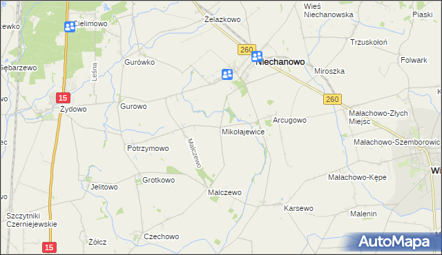 mapa Mikołajewice gmina Niechanowo, Mikołajewice gmina Niechanowo na mapie Targeo