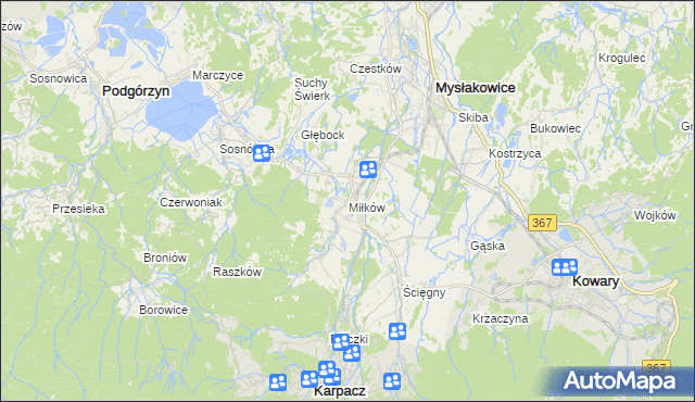 mapa Miłków gmina Podgórzyn, Miłków gmina Podgórzyn na mapie Targeo