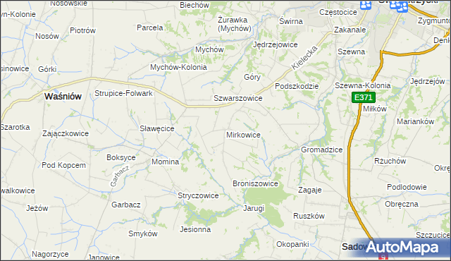 mapa Mirkowice gmina Bodzechów, Mirkowice gmina Bodzechów na mapie Targeo