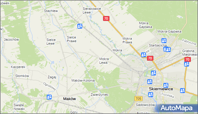 mapa Mokra Lewa, Mokra Lewa na mapie Targeo