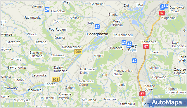 mapa Mostki gmina Stary Sącz, Mostki gmina Stary Sącz na mapie Targeo