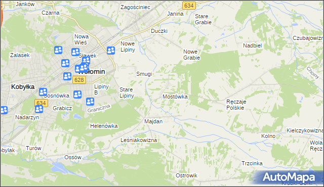 mapa Mostówka gmina Wołomin, Mostówka gmina Wołomin na mapie Targeo