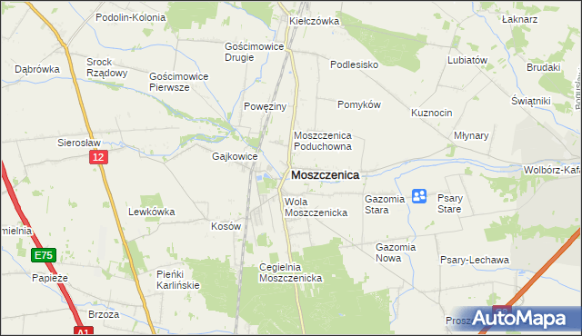 mapa Moszczenica powiat piotrkowski, Moszczenica powiat piotrkowski na mapie Targeo