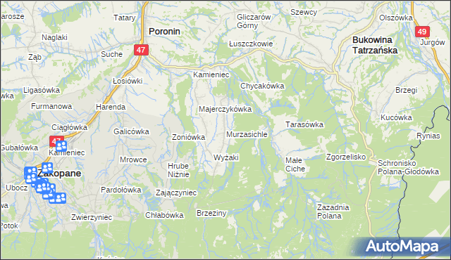 mapa Murzasichle, Murzasichle na mapie Targeo