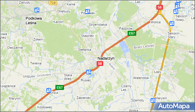 mapa Nadarzyn powiat pruszkowski, Nadarzyn powiat pruszkowski na mapie Targeo