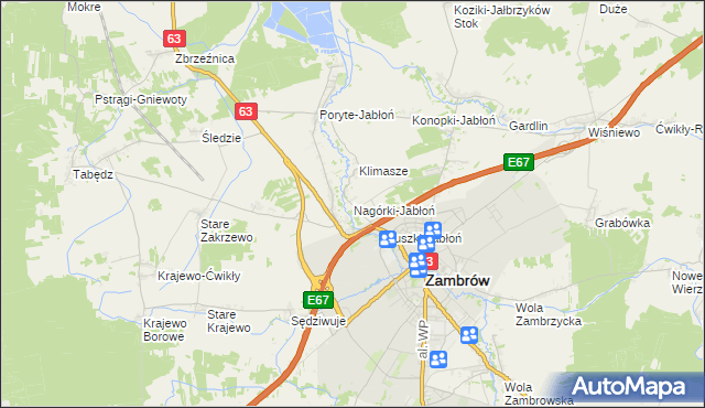 mapa Nagórki-Jabłoń, Nagórki-Jabłoń na mapie Targeo