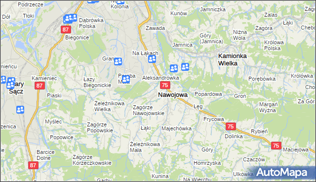 mapa Nawojowa, Nawojowa na mapie Targeo