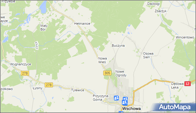 mapa Nowa Wieś gmina Wschowa, Nowa Wieś gmina Wschowa na mapie Targeo