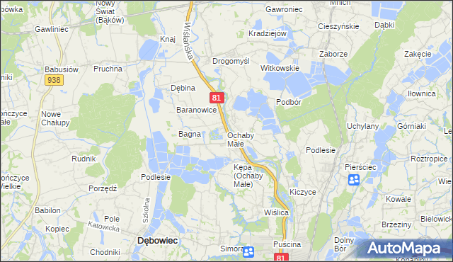 mapa Ochaby Małe, Ochaby Małe na mapie Targeo