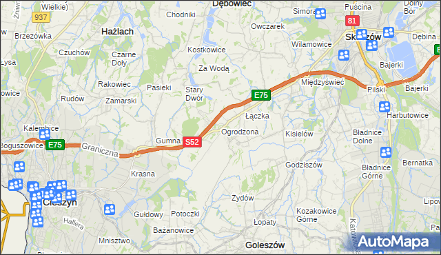 mapa Ogrodzona gmina Dębowiec, Ogrodzona gmina Dębowiec na mapie Targeo