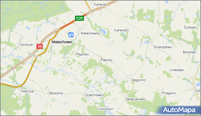 mapa Paproty, Paproty na mapie Targeo