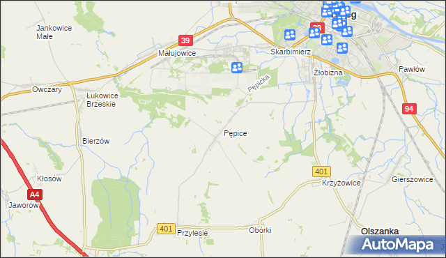 mapa Pępice gmina Skarbimierz, Pępice gmina Skarbimierz na mapie Targeo