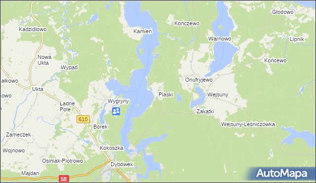 mapa Piaski gmina Ruciane-Nida, Piaski gmina Ruciane-Nida na mapie Targeo