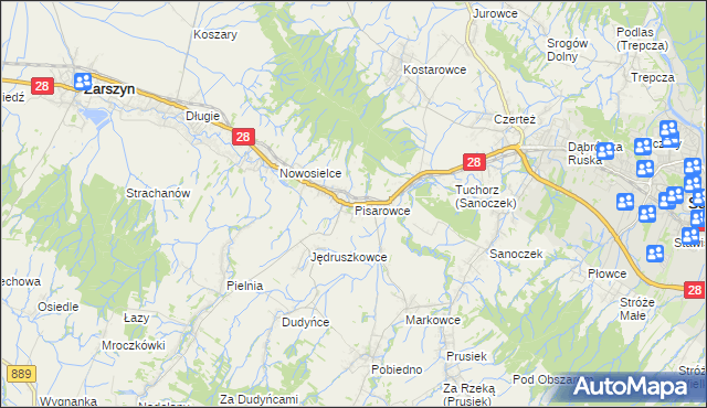 mapa Pisarowce, Pisarowce na mapie Targeo