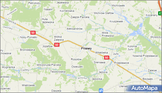 mapa Pniewy powiat grójecki, Pniewy powiat grójecki na mapie Targeo