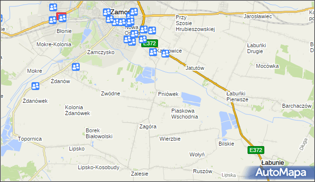 mapa Pniówek gmina Zamość, Pniówek gmina Zamość na mapie Targeo