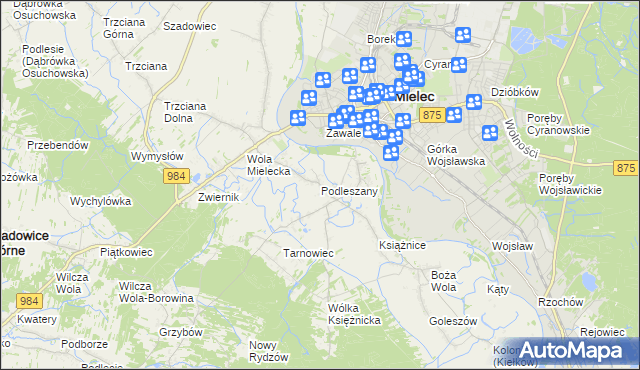 mapa Podleszany, Podleszany na mapie Targeo