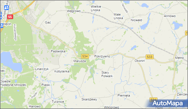 mapa Pokrzywno gmina Gruta, Pokrzywno gmina Gruta na mapie Targeo