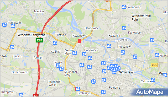 mapa Popowice gmina Wrocław, Popowice gmina Wrocław na mapie Targeo