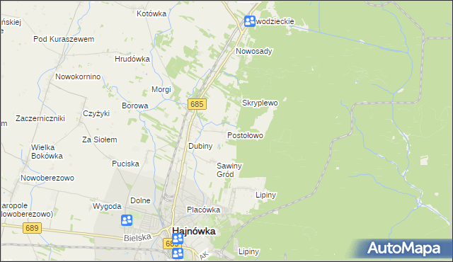 mapa Postołowo gmina Hajnówka, Postołowo gmina Hajnówka na mapie Targeo