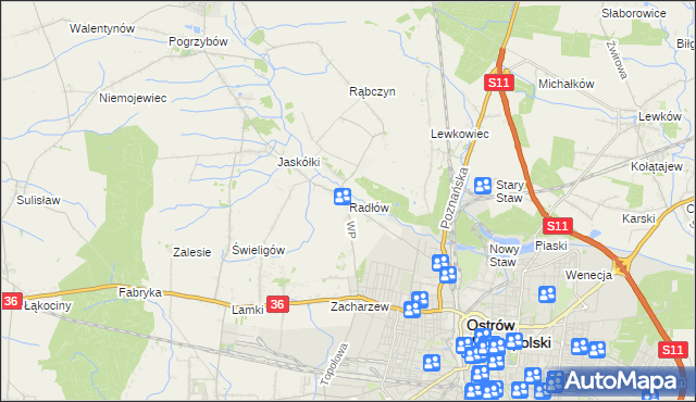 mapa Radłów gmina Raszków, Radłów gmina Raszków na mapie Targeo