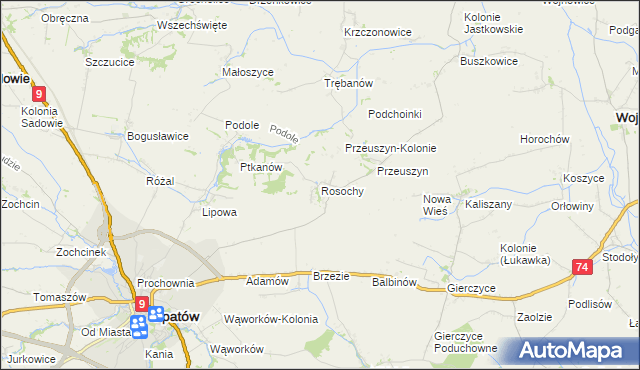 mapa Rosochy gmina Opatów, Rosochy gmina Opatów na mapie Targeo