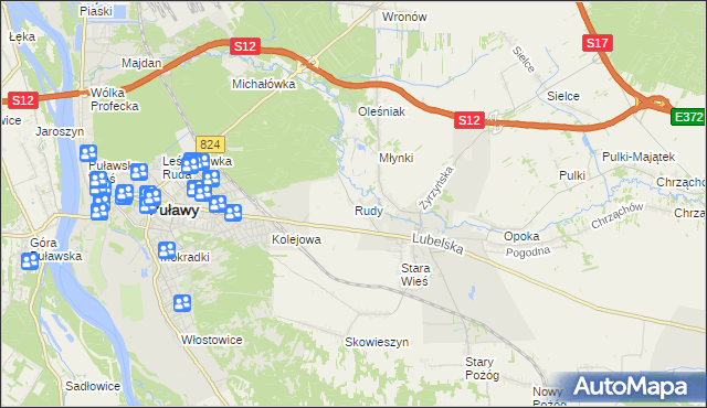 mapa Rudy gmina Końskowola, Rudy gmina Końskowola na mapie Targeo