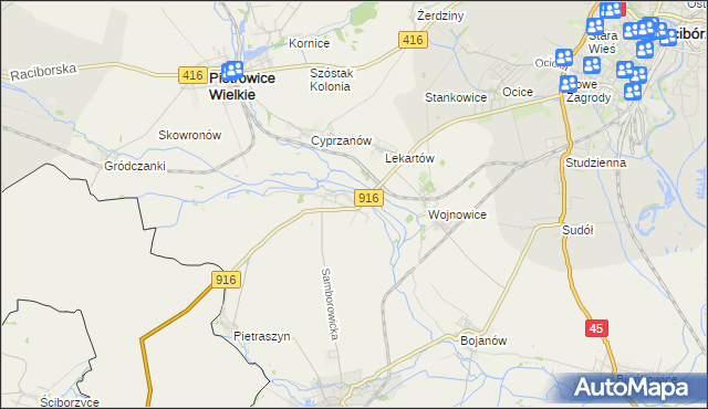 mapa Samborowice gmina Pietrowice Wielkie, Samborowice gmina Pietrowice Wielkie na mapie Targeo