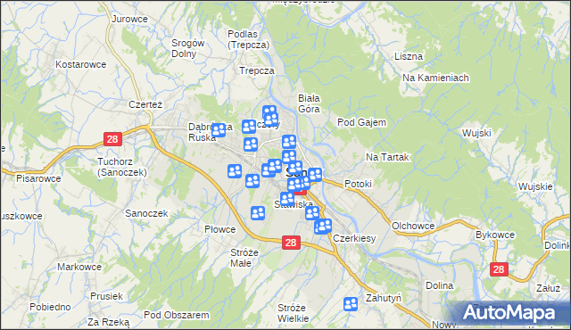 mapa Sanok, Sanok na mapie Targeo