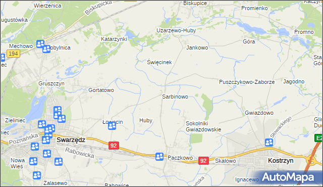 mapa Sarbinowo gmina Swarzędz, Sarbinowo gmina Swarzędz na mapie Targeo