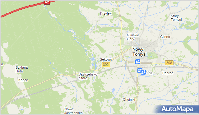 mapa Sękowo gmina Nowy Tomyśl, Sękowo gmina Nowy Tomyśl na mapie Targeo
