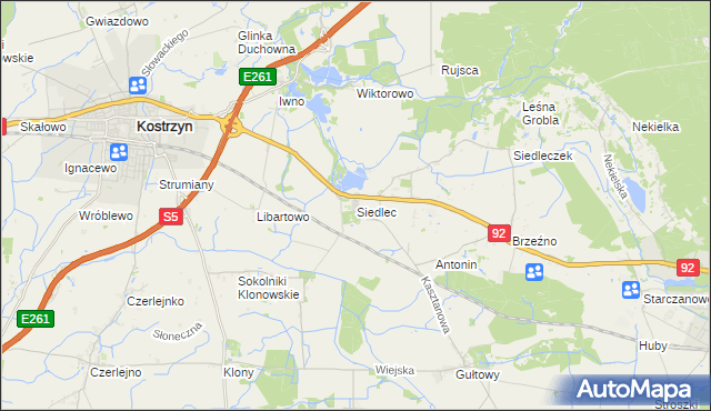 mapa Siedlec gmina Kostrzyn, Siedlec gmina Kostrzyn na mapie Targeo