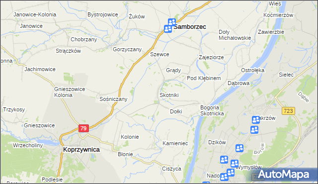 mapa Skotniki gmina Samborzec, Skotniki gmina Samborzec na mapie Targeo