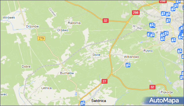 mapa Słone gmina Świdnica, Słone gmina Świdnica na mapie Targeo