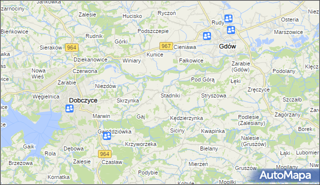 mapa Stadniki gmina Dobczyce, Stadniki gmina Dobczyce na mapie Targeo