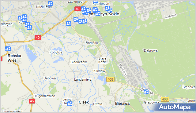mapa Stare Koźle, Stare Koźle na mapie Targeo